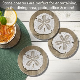 Thirstystone Sand Dollar 4 Pack Round Absorbent Stone Coasters with Protective Cork Backing Manufactured in The USA Artistic Absorbent Easily Wipes Clean