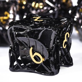 SIQUK 7-Piece DND Dice Set, Metal Dice Game, Polyhedral Dice, Hollow Game Dice, Dungeons and Dragons Dice for D&D, MTG, RPG (Black & Gold)