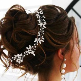 Unicra Bridal Wedding Hair Vine Silver Crystal Leaf Hair Accessories for Bride Hair Wreath for Women and Girls
