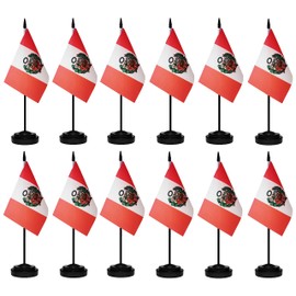 Peru Flags Peruvian Small Mini Desk Flags Set Small Mini Peru Flags Table Flag with 13" Black Pole, Black Base and Spear Top, Miniature Peruvian Deluxe Desktop Flag, Home Decoration, Office