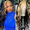 haha Honey Blonde Skunk Stripe Human Hair Wig Lace Front