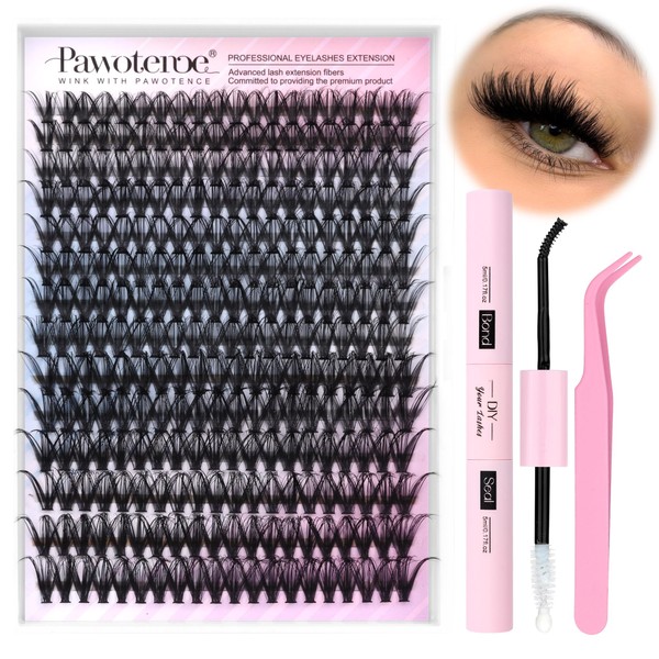 Pawotence Lash Extension Kit DIY 40D 12-18mm Individual Lashes Clusters