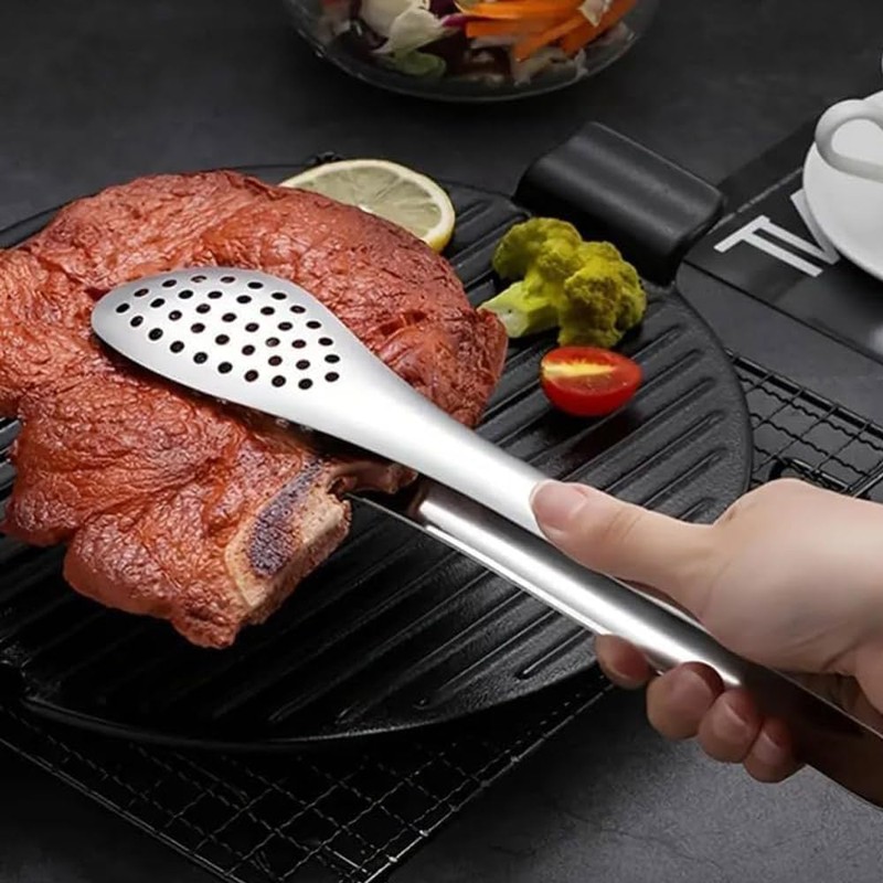 2PCS 7inch Silver Food Serving Tongs Stainless Steel Buffet Tongs