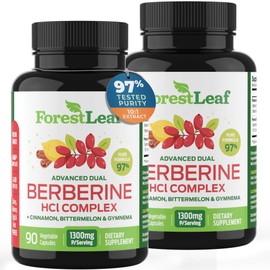 ForestLeaf Advanced Dual Berberine HCl Berberine Supplement 1300mg - 97% Tested Ultra High Potency Berberine with Ceylon Cinnamon, Bitter Melon & Gymnema (90 Count (Pack of 2))