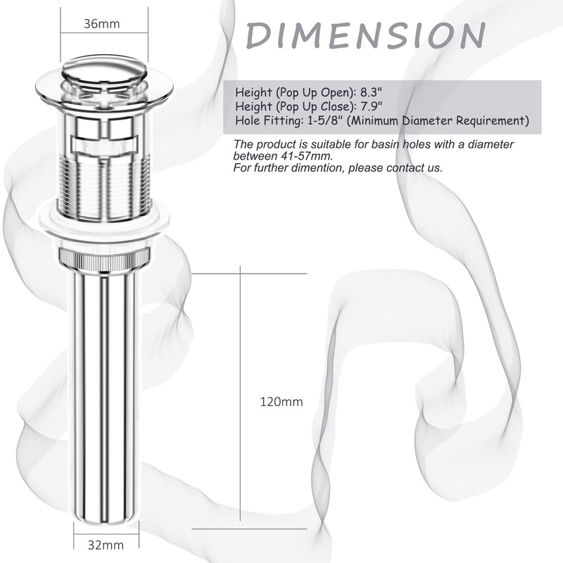 Bathroom Sink Drain with Overflow, Rustproof Vessel Lavatory Vanity Pop