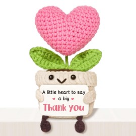 AceThrills Cute Thank You Gift for Women – Crochet Pink Heart Flower with “Thank You” Sign, Small Thanks Gift for Hostess, Mentor, Teacher, Boss, Coworker, Nurse, Sister, Friend & More