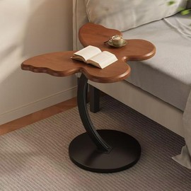 Hbluefat C Shaped End Table,Butterfly Shape Side Table for Couch and Bed, Small Wood Snack End Tables for Small Spaces, Living Room, Bedroom (Walnut+Black)