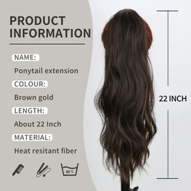 Imierfa Curly Ponytail Extension for Black Women - 22 Inch Wavy Brown Ponytail Made of Soft High Temperature Fiber