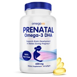 OmegaVia Prenatal Omega 3 DHA 600 mg, Pure Fish-Free Burpless Omega-3 DHA Supports Baby's Brain and Nervous System Development, DHA Prenatal Vitamin for Women During Pregnancy & Lactation, 30 Softgels