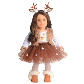Sweet Dolly "Sweet Deer” Tutu Skirt Set - Holiday Outfit, Designed for American Girl Dolls
