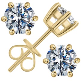 Dunnett Taylor Gold Plated Sterling Silver 0.5ct Moissanite Stud Earrings D VVS1 Round Solitaire 1.0ct CTTW per pair - 6 claws