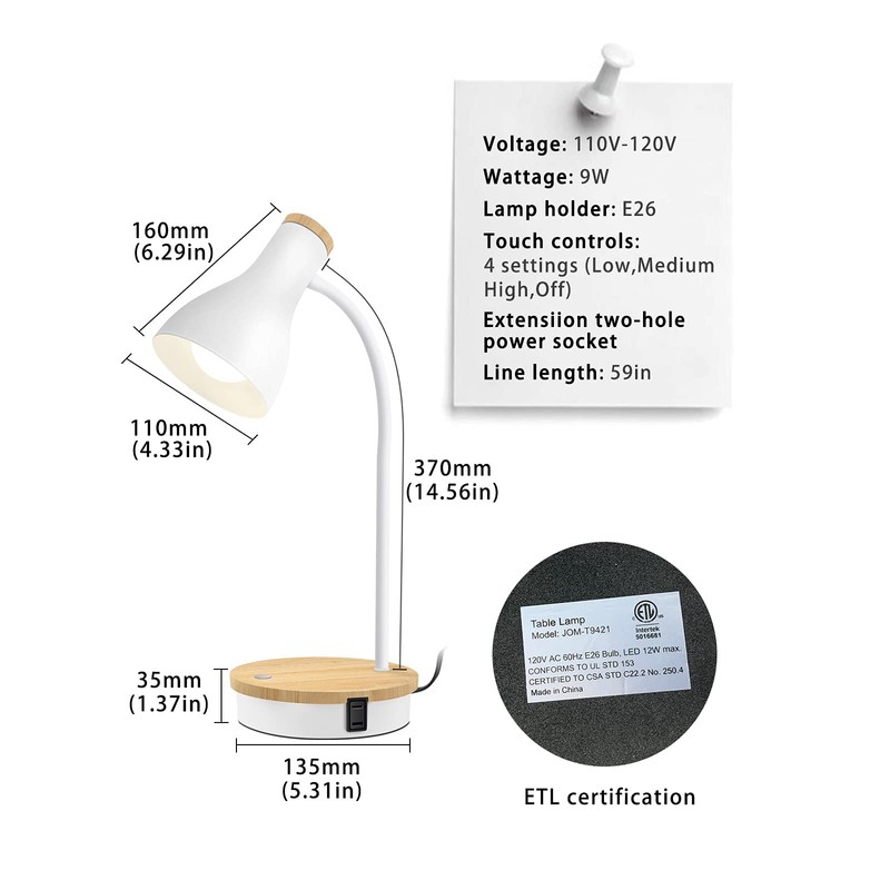 Metal Desk Lamp With Wireless Charging, Touch Reading Light, 3