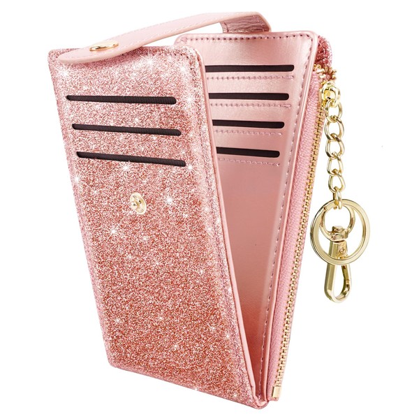 Womens Slim RFID Blocking Glitter Leather Wallet Cute Small Multi