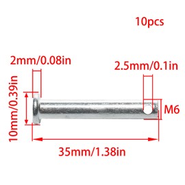 Pocoxll 10 Pcs Steel Clevis Pins, Single Hole Flat Head Pins for Machinery, Furniture and DIY Projects(6x35mm)