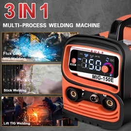 GNI Flux Core MIG Welder/Stick Welder/Lift TIG 3 IN 1 Welding Machine, Synergy 150A MIG Welder 110V, IGBT Inverter Welder Machine with Large LED Display, MINI Portable Gasless MIG Welder