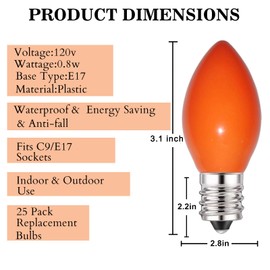 Focefec C9 LED Multicolor Christmas Bulbs, 25 Pack Plastic LED Light Bulbs 0.8w, E17/C9 Candelabra Base, LED Multicolor Bulbs for Christmas Indoor Outdoor Lights