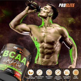 BCAA 211 Powder 300g - Branched Chain Amino Acids BCAAs 2:1:1 Supplement Intra Workout, Recovery Powder with L Leucine, L Isoleucine, L Valine, L Glutamine - Vegan by PROELITE (300g, Strawberry Mango)