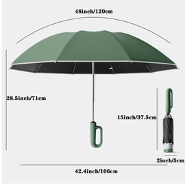 Afkengung Inverted Automatic Umbrella with Carabiner Handle well built Large Strong windproof Umbrella with reflective strip design easy folded down and compact umbrella for Men Women (Green)