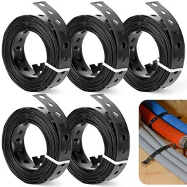 5 Rolls Black Metal Strapping with Holes, 3/4 Inch X 10 Feet 24 Gauge Galvanized Pipe Hanger Strap, Flexible Trimming Pipe Hangers and Supports (5)