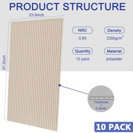 BUBOS 10 Pack Large Acoustic Panels,48" X 24" X 0.4" Acoustical Wall Panel,Self-Adhesive Sound Proof Foam Panels, Decorative Soundproof Wall Panels for Home Studio Office,Camel