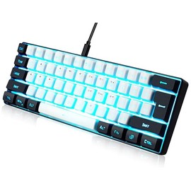 Abucow - Teclado para juegos minimalista portátil con cable, mini teclado ultra compacto de imitación de 61 teclas con retroiluminación RGB (Blanco-Ne