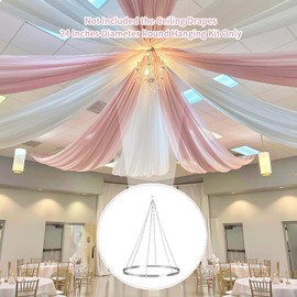 Ceiling Drapes Hanging Kit 24-Inches: Silver Round Metallic Hanging - for Draping Fabric Indoor Outdoor Decorations