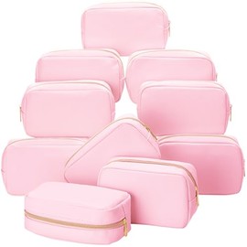 Sweetude 10 Pcs Preppy Makeup Bag Bulk Cosmetic Bag Bridesmaid Gift Wedding Day Bachelorette Party Favor Toiletry Pouch DIY PU Leather Skincare Pouch for Women(Colored Powder)