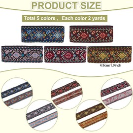 CRAFTYMELODY 10 Yards Vintage Jacquard Tape 5 Colours Embroidered Woven Ribbon 1 7/8 Inch Floral Fabric Trim Curtain Trim for Sewing Clothes