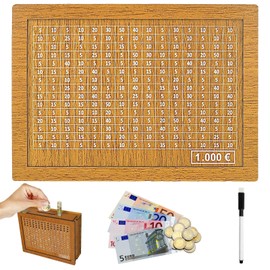 Wooden Money Box, Reusable Money Box, Retro Money Box, Storage Box, Money Box with Savings Target and Numbers to Tick on the Mark, Helps Children and Adults the Habit to Save, Brown