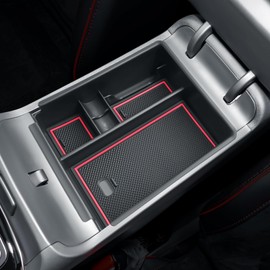 BIBIBO Centre Console Storage Box - Compatible with Hyundai Tucson NX4 2021-2024 (Automatic Transmission), Organiser with Non-Slip Mat (Red)