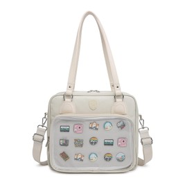 CHERRY SAUCE Oxford Ita Bag Crossbody Bag Messenger Backpack Multipurpose Pins Display, White/Opulent Garden