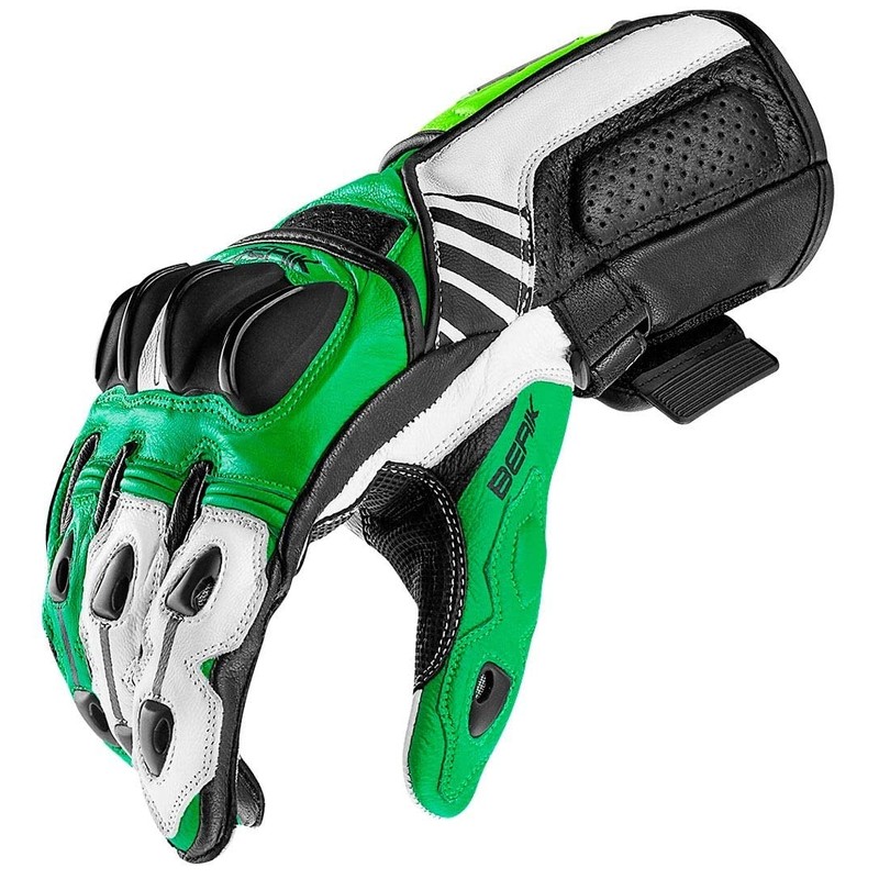 Berik Track Motorcycle Gloves, Black/Green/White, 3XL