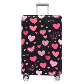[TRAVEL KIN] Luggage Cover Washable Suitcase Protector Scratch Proof Suitcase Cover Fit 18-32 Inch Luggage, Loving Hearts - Black