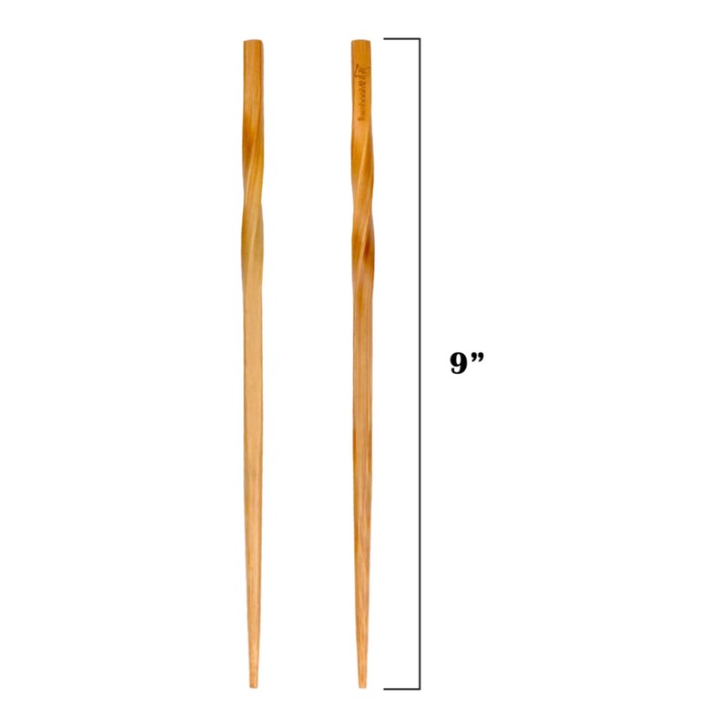 BambooMN Premium Reusable Japanese Bamboo Chopsticks, Twisted 9 inch -