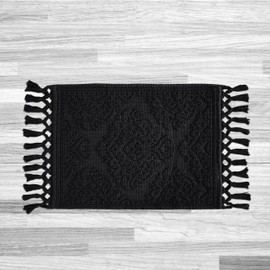 Jean Pierre - Ricardo Bath Mat, Woven Fringe Bathroom Rugs, 100% Cotton, Premium Bathroom Decor - Measures 27" x 52" - Black