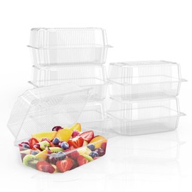Goiio 100 Pcs Clear Hoagie Container, 7.2 x 4.75 x 3.7 inch Plastic Hinged Food Container, Disposable Clamshell Take Out Food Containers for Salads, Hamburger, Fruit, Cake, Cookie, Sandwiches