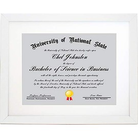 11x14 White Certificate Document Frame Mat to 8.5x11 - Wide Molding - Includes Attached Hanging Hardware and Desktop Easel - Display Certificates, Documents, Diploma, 11 x 14 or 8.5 X 11 Inch Photo