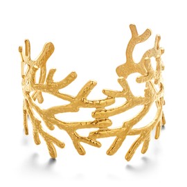 ENSKEFEN Wide Hammered Gold Coral Reef Cuff Bracelet for Women Boho Vintage Irregular Gold Statement Bracelets Chunky Beach Shell Sea Coral Bracelet