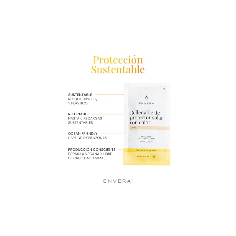 ENVERA Protector Solar Facial Rellenable con Color FPS50+ Tono Light
