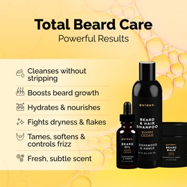 Golden Grooming Co. Everyday Beard Bundle – Complete Beard Care Set | Includes Beard Oil, Balm & Shampoo (XL, Warm Cedar)