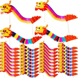 PullCrease 50 Pieces 3D Chinese New Year Decor 4 Styles Chinese Dragon Paper Dragon Decoration Hanging Handheld Paper Chinese Dragon Hanging Garland Crafts Decorations with Stickers