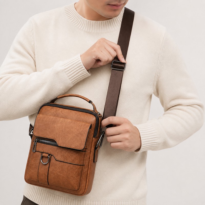 Men’s PU Leather Crossbody Shoulder Bag for Travel & Daily