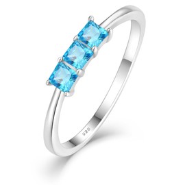 YL Square Promise Ring for Women 925 Sterling Silver 3mm Birthstone Stacking Rings Statement Eternity Engagement Wedding bands Jewelry Gift, 6, Created Aquamarine