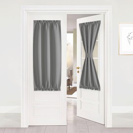 NICETOWN Sidelight French Door Room Darkening Curtain Thermal Insulated Window Treatment Curtain for Narrow Glass Door Rod Pocket Blackout Drapes with Tieback 25 inch by 50 inch, Silver Grey, 1 Panel
