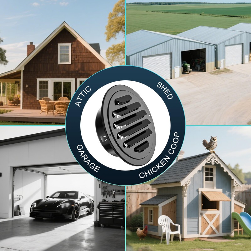 HG Power 4 Inch Black Soffit Vents, Stainless Steel Air