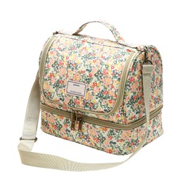 Nanxson Insulated Lunch Bag, Large Reusable Cooler Bag, Waterproof Picnic Bag with Floral Pattern and Adjustable Shoulder Strap (11L, C-Beige)