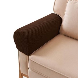 PBIEHSR Sofa Couch Arm Chair Covers, Armrest Armchair Covers Stretch Recliner Slipcovers, Set of 2 (Chocolate)