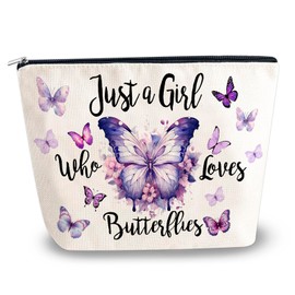 YINSSA Butterfly Gifts For Women Makeup Bag Just A Girl Who Loves Butterflies Travel Makeup Bag Butterfly Lover Gifts For Girls Women Adults Gift For Mom Daughter Sister Friend Cosmetic Bags