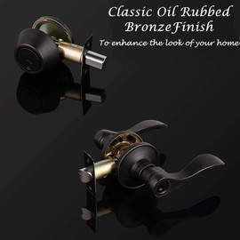 home improvement direct 5 Pack Exterior Door Handle with Deadbolt, Oil Rubbed Bronze Front Door Lock Set with Single Cylinder Deadbolt, Wave Style Keyed Alike Entry Lockset