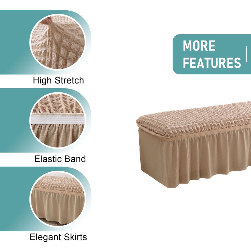 GERLNF Stretch Dining Bench Cover, Soft Seersucker Bench Slipcover with